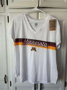 Rivalry Threads White Minnesota V-Neck Tee with Maroon and Gold Stripes